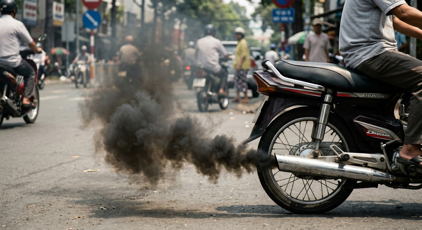 Ống xả liên tục nhả khói đen mịt mù