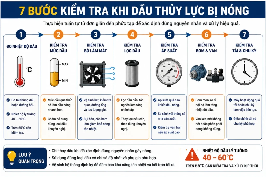 7 bước kiểm tra khi dầu thủy lực bị nóng