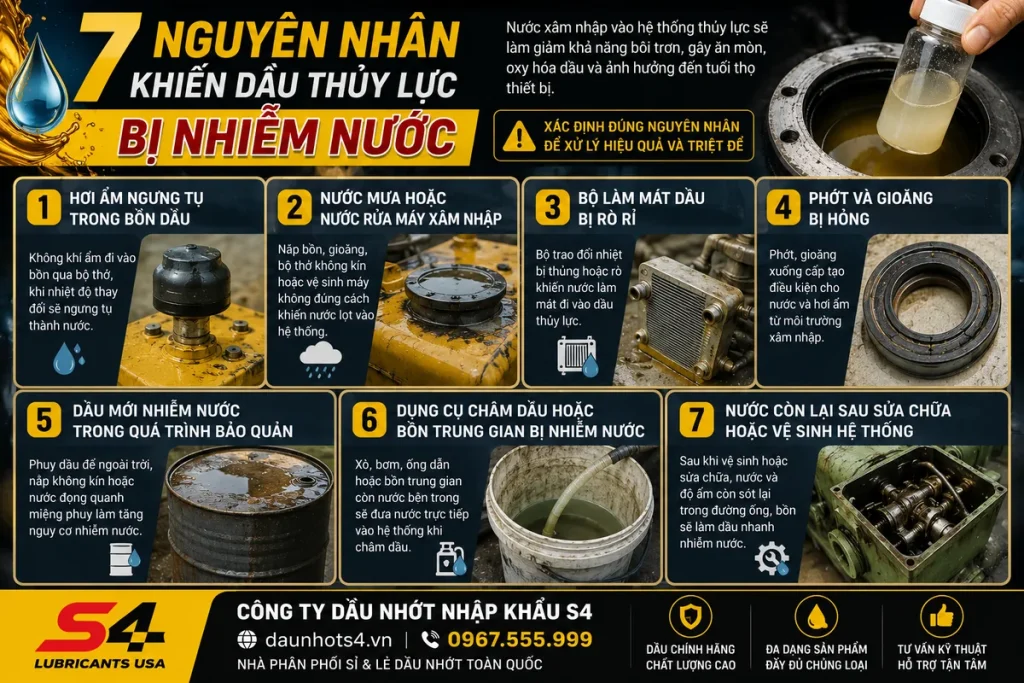 7 nguyên nhân khiến dầu thủy lực bị nhiễm nước