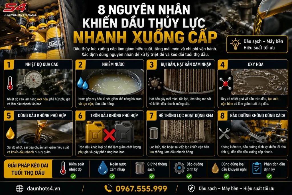 8 nguyên nhân khiến dầu thủy lực nhanh xuống cấp