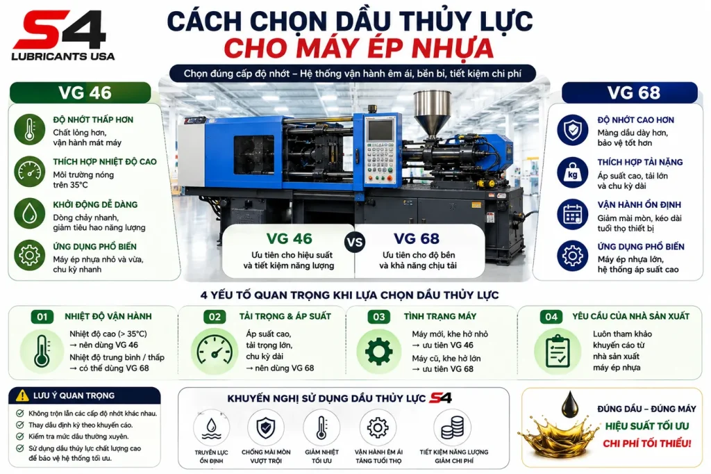 Cách chọn dầu thủy lực cho máy ép nhựa VG 46 và VG 68 S4
