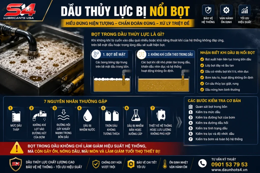 Cách kiểm tra dầu thủy lực bị nổi bọt và các nguyên nhân thường gặp
