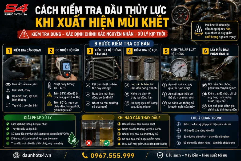 Cách kiểm tra dầu thủy lực khi xuất hiện mùi khét