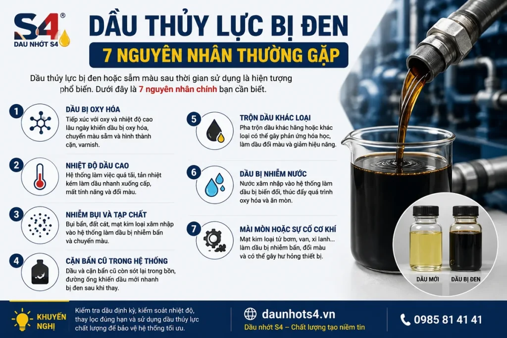 Dầu thủy lực bị đen và 7 nguyên nhân thường gặp