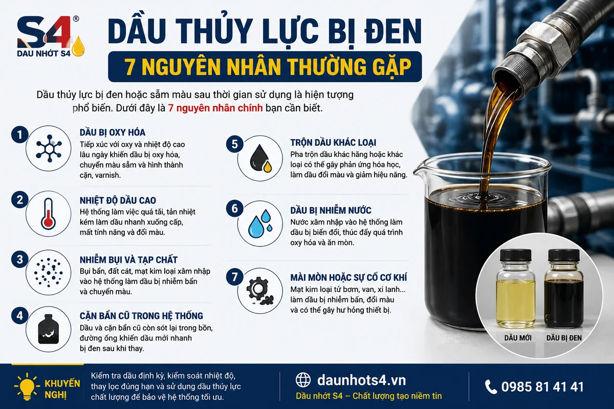 Dầu thủy lực bị đen – Nguyên nhân, tác hại và cách xử lý