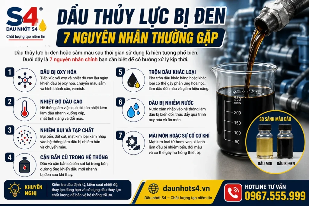 Dầu thủy lực bị đen và 7 nguyên nhân thường gặp