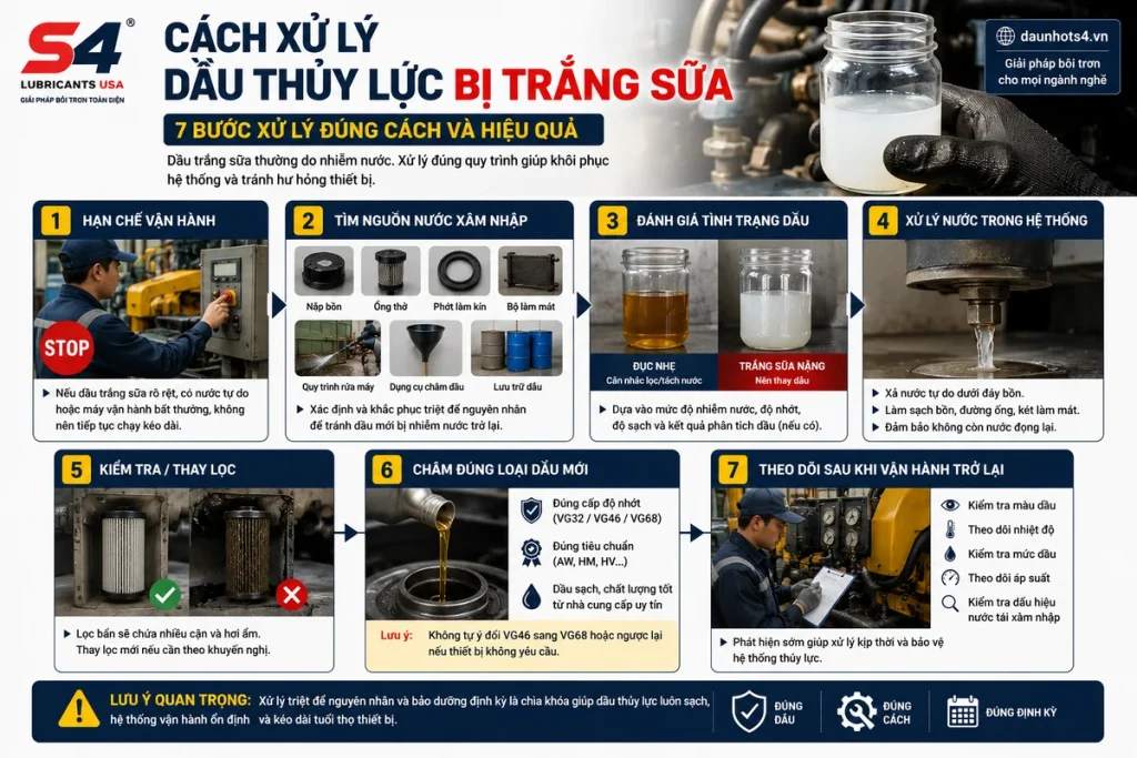 Cách xử lý dầu thủy lực bị trắng sữa theo 7 bước