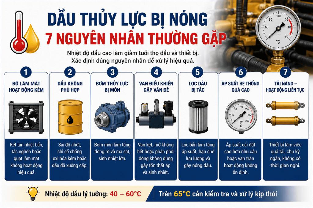 Dầu thủy lực bị nóng và 7 nguyên nhân thường gặp