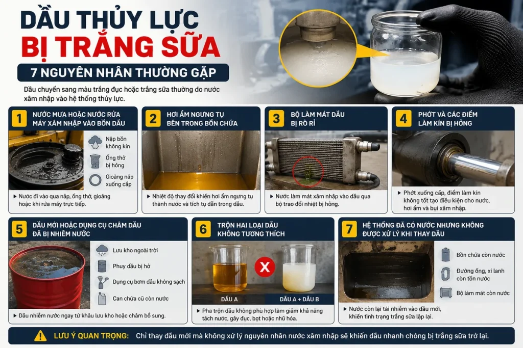 ầu thủy lực bị trắng sữa và 7 nguyên nhân thường gặp