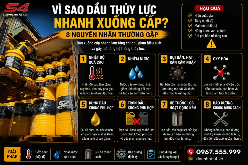 Vì sao dầu thủy lực nhanh xuống cấp - 8 nguyên nhân thường gặp