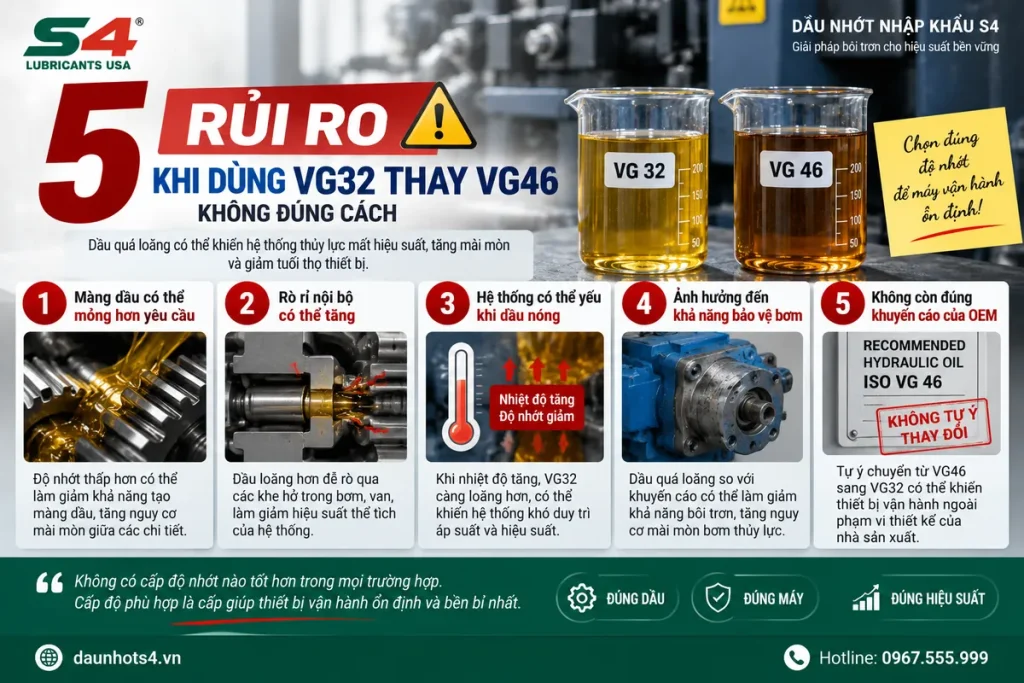 5 rủi ro khi dùng dầu thủy lực VG32 thay VG46