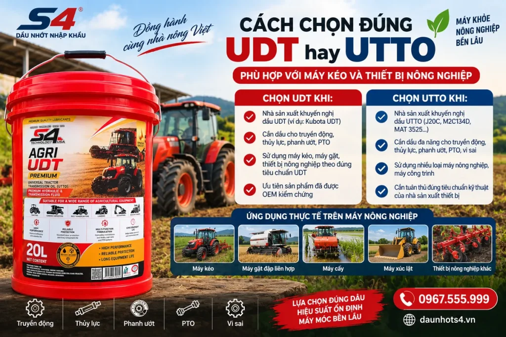 Cách chọn dầu UDT UTTO cho máy kéo và máy nông nghiệp