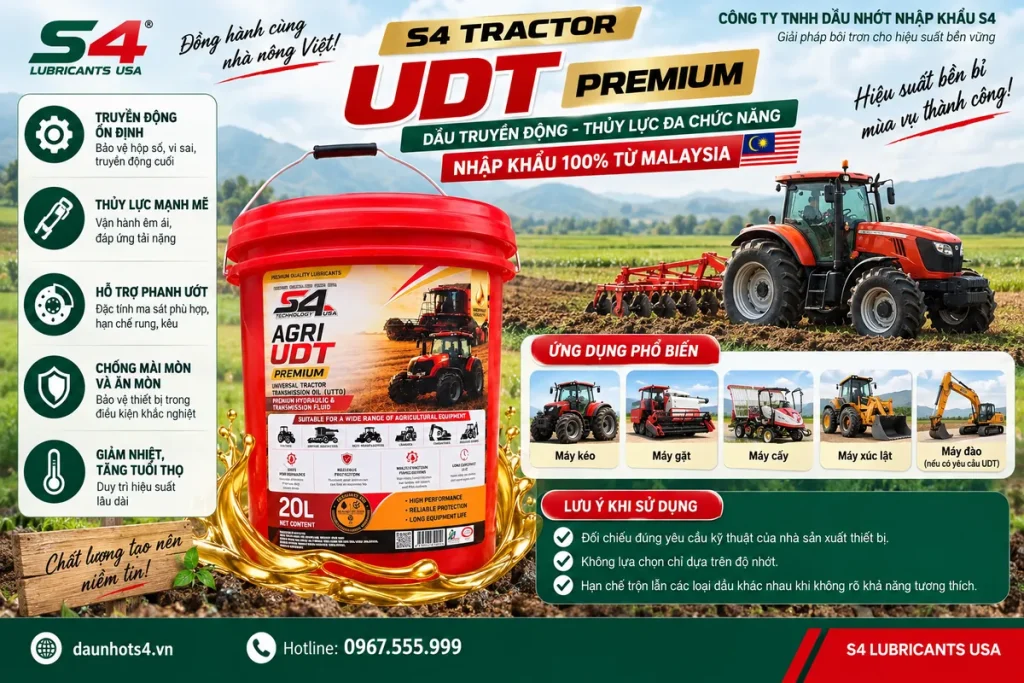 Công dụng dầu UDT S4 cho máy kéo và máy nông nghiệp