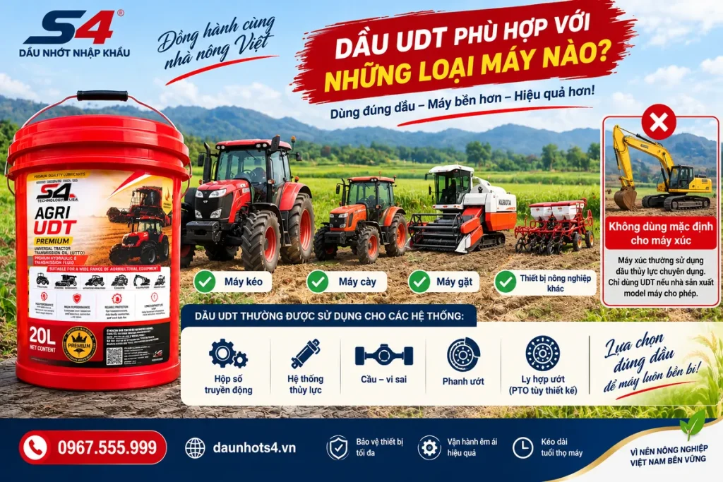 Dầu UDT cho máy kéo máy cày và lưu ý không mặc định dùng cho máy xúc