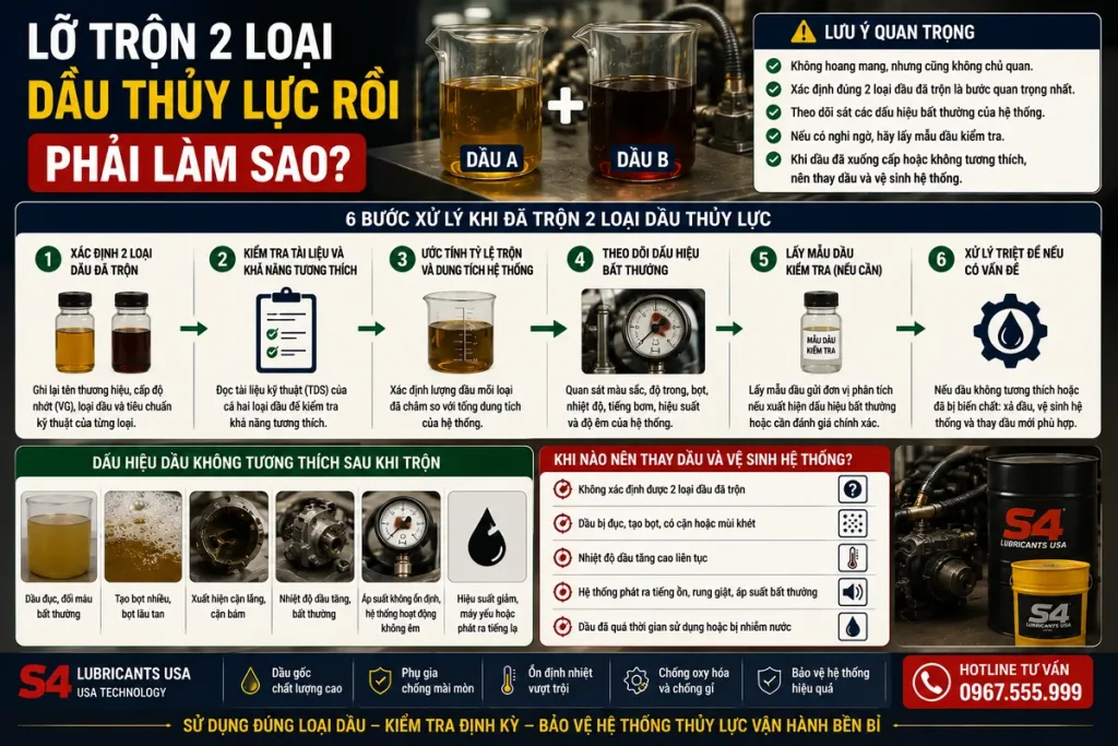 ỡ trộn 2 loại dầu thủy lực rồi phải làm sao