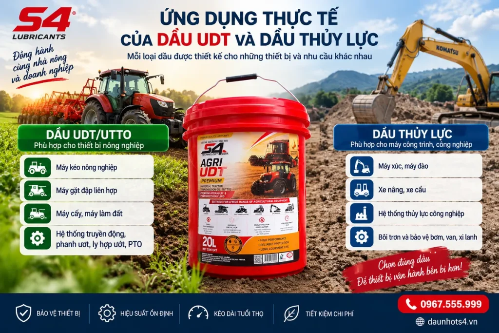 Ứng dụng dầu UDT và dầu thủy lực cho từng loại thiết bị