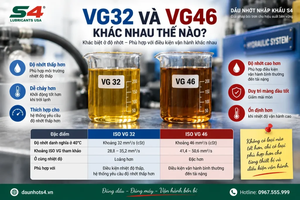 Dầu thủy lực VG32 và VG46 khác nhau thế nào