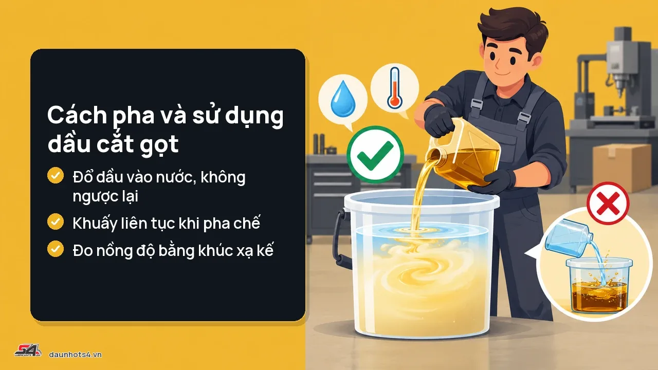 Hướng dẫn pha dầu cắt gọt với hình ảnh mô tả cách thực hiện