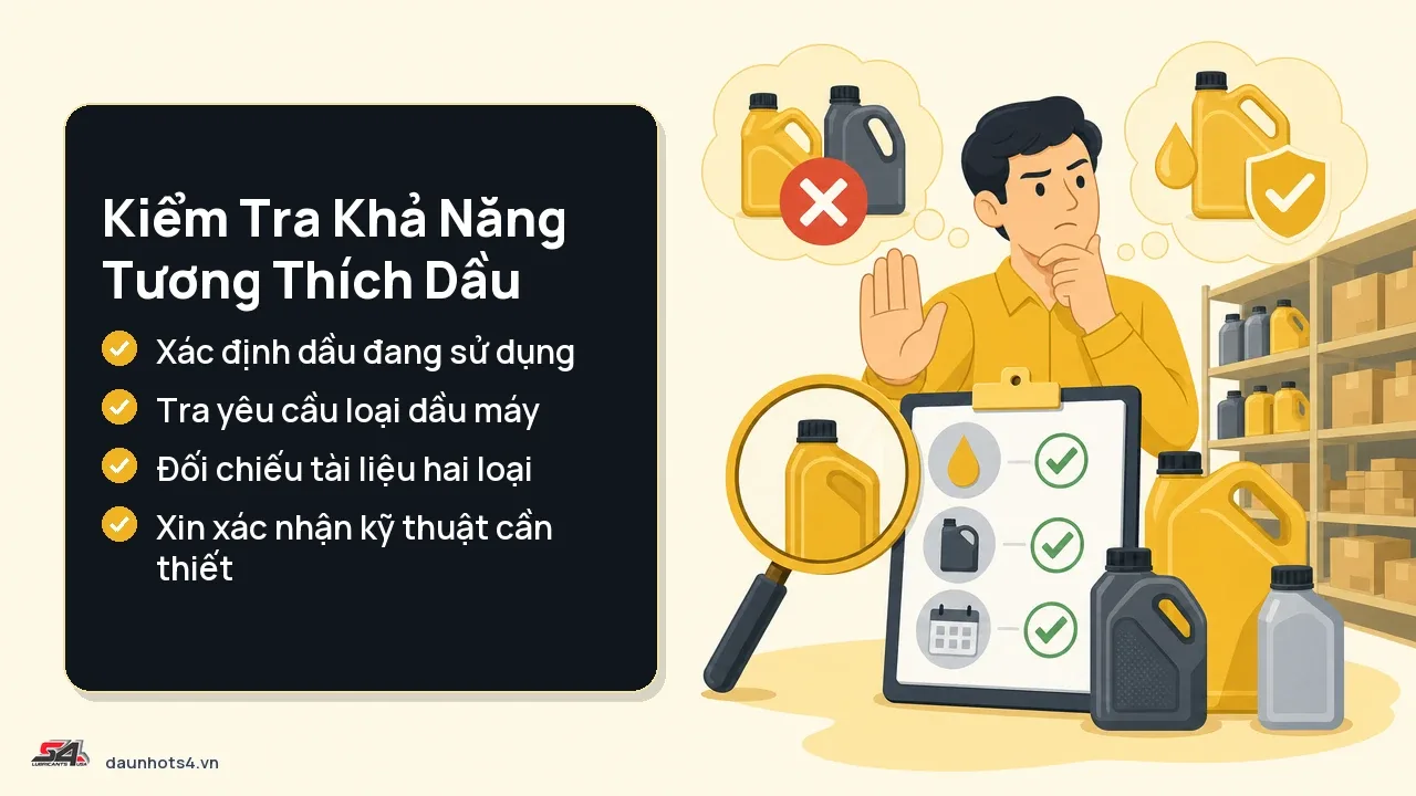 Chủ đề kiểm tra khả năng tương thích dầu thủy lực cho máy xúc và người đang suy nghĩ.