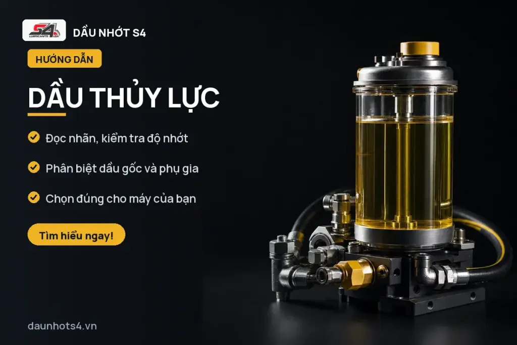 Dầu Thủy Lực — Bình chứa dầu thủy lực với các ống và khớp nối kim loại.