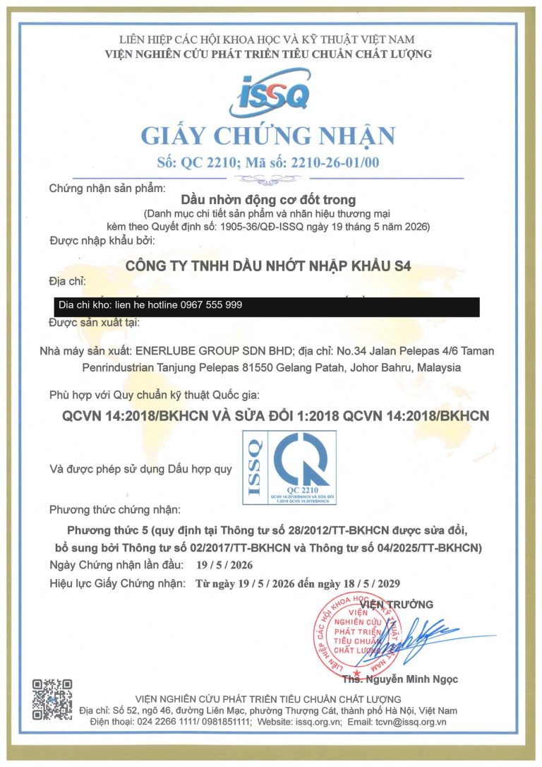 Giấy chứng nhận hợp quy ISSQ QC 2210 Dầu Nhớt S4 trang 1