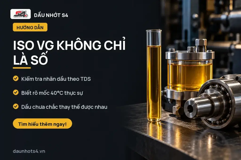 ISO VG Không Chỉ Là Số: Chất lỏng màu vàng trong bình nghiệm và các thiết bị cơ khí bên cạnh.