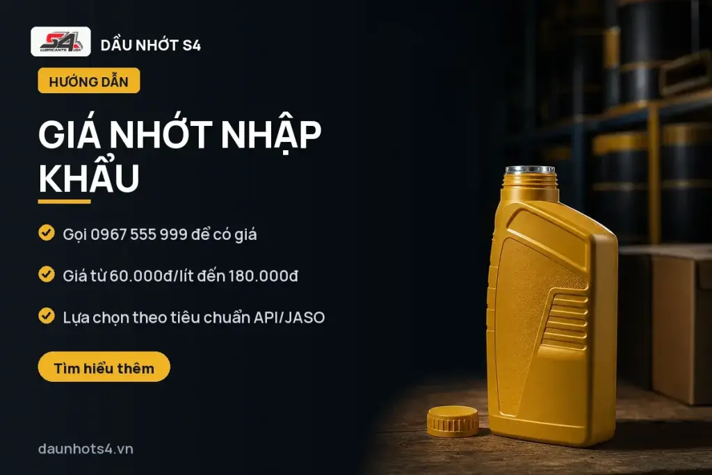 Giá Nhớt Nhập Khẩu: Chai nhựa màu vàng và nắp chai màu vàng bên cạnh, đặt trên bề mặt gỗ.